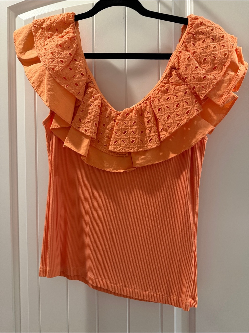 BiBi Coral Orange Ruffle Eyelet Tank